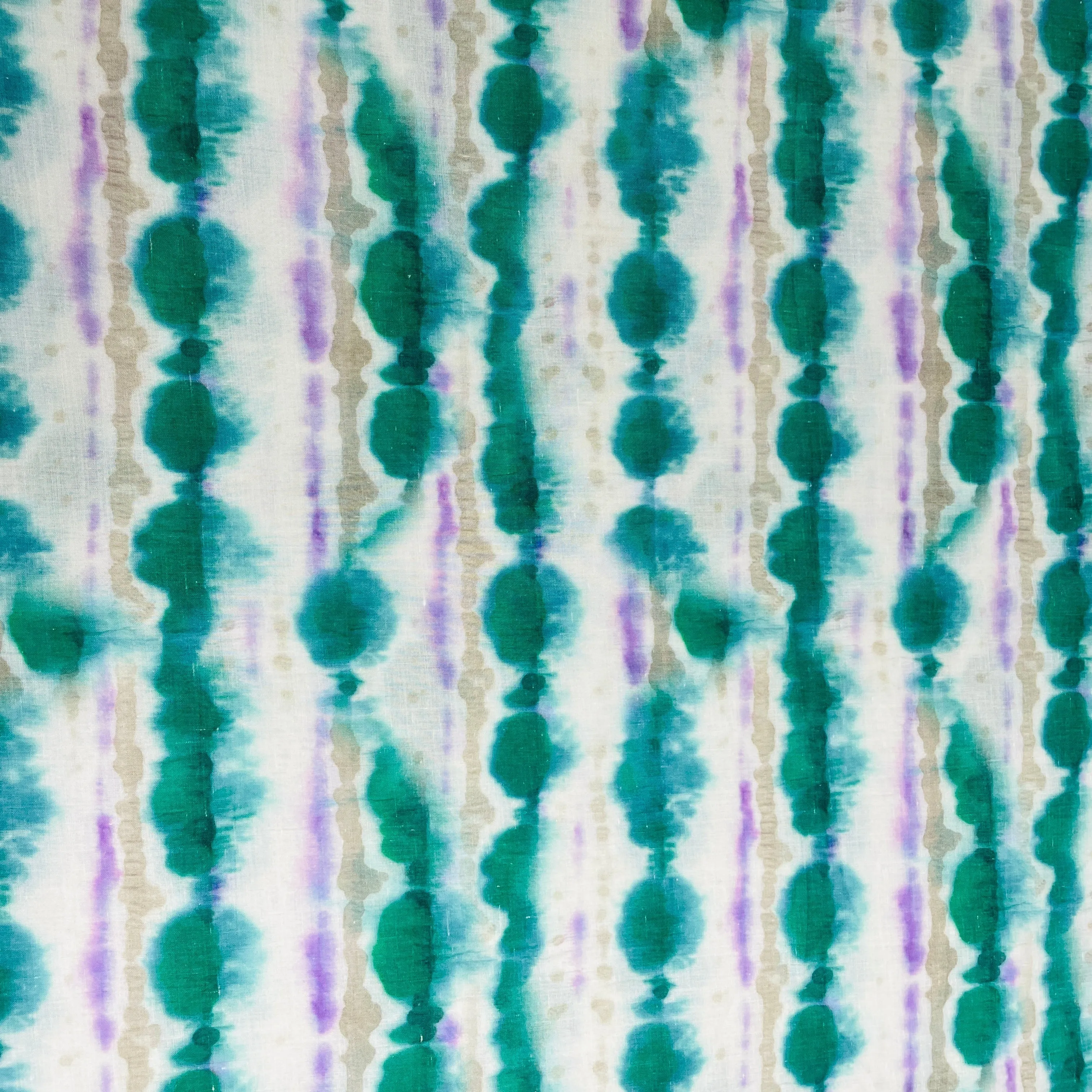 White & Green Tie & Dye Print Mulmul Fabric