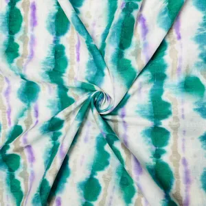 White & Green Tie & Dye Print Mulmul Fabric