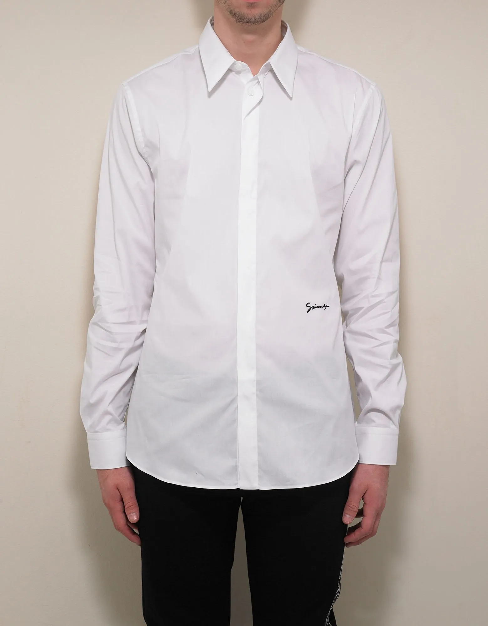 White Logo Signature Stretch-Cotton Shirt