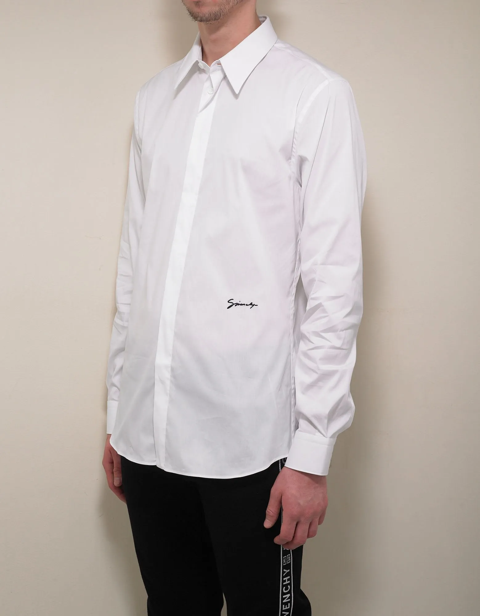 White Logo Signature Stretch-Cotton Shirt