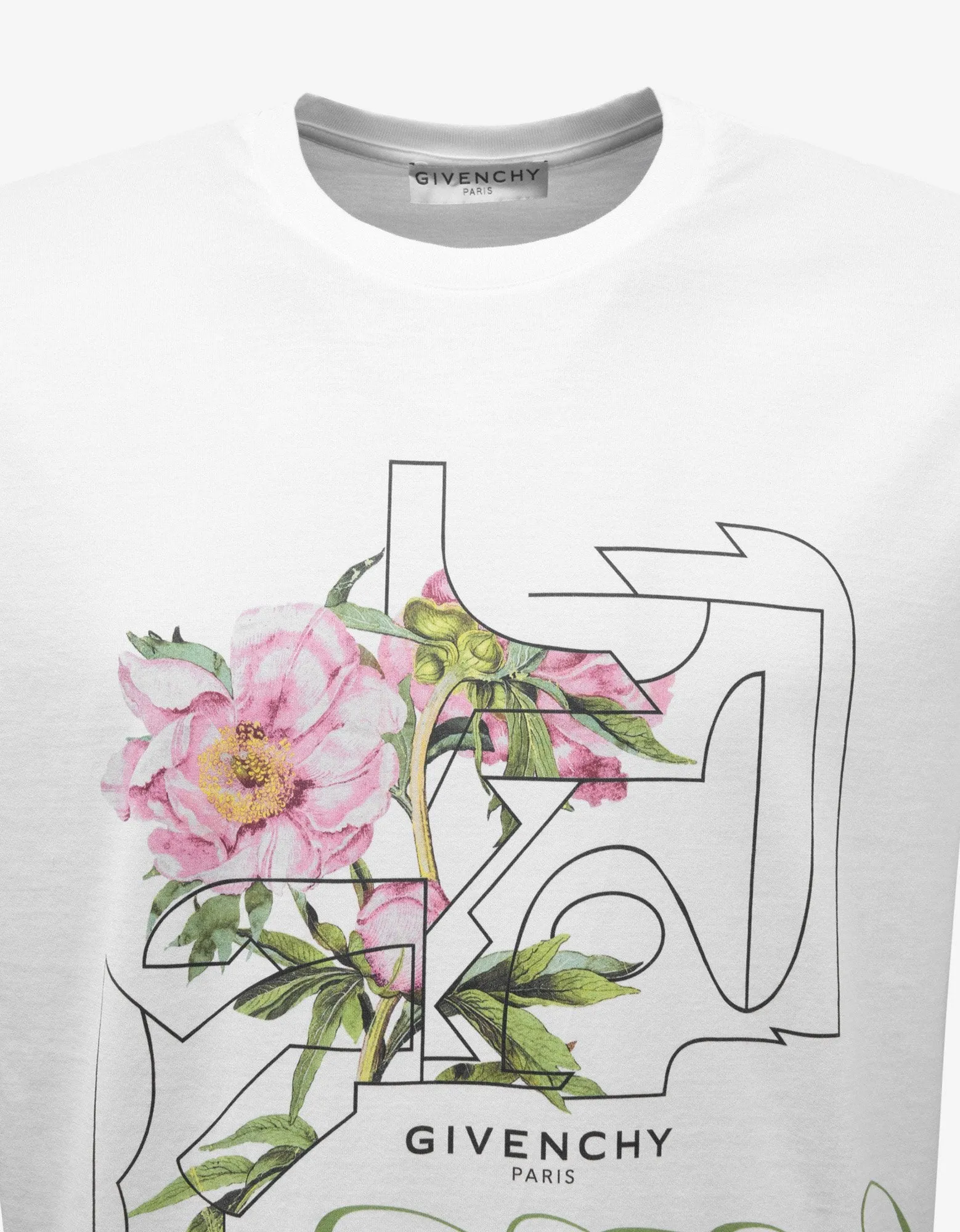 White Peony Print T-Shirt -