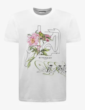 White Peony Print T-Shirt -