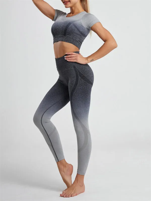 Women's Seamless Gradient Two Piece Activewear Set Including Crop Top And Leggings