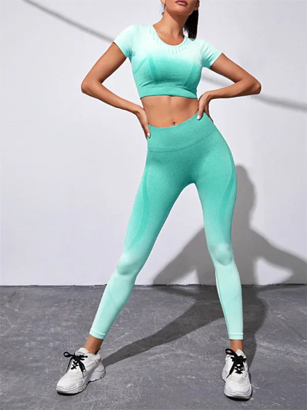 Women's Seamless Gradient Two Piece Activewear Set Including Crop Top And Leggings