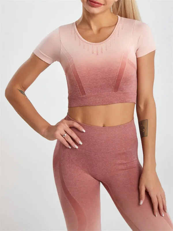 Women's Seamless Gradient Two Piece Activewear Set Including Crop Top And Leggings