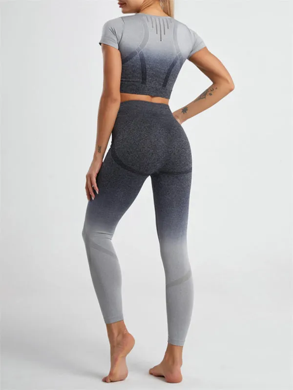 Women's Seamless Gradient Two Piece Activewear Set Including Crop Top And Leggings