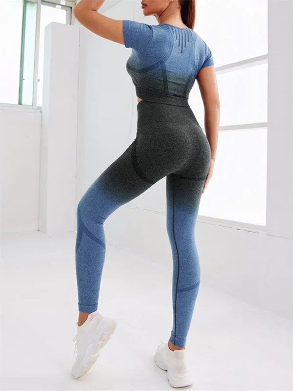 Women's Seamless Gradient Two Piece Activewear Set Including Crop Top And Leggings