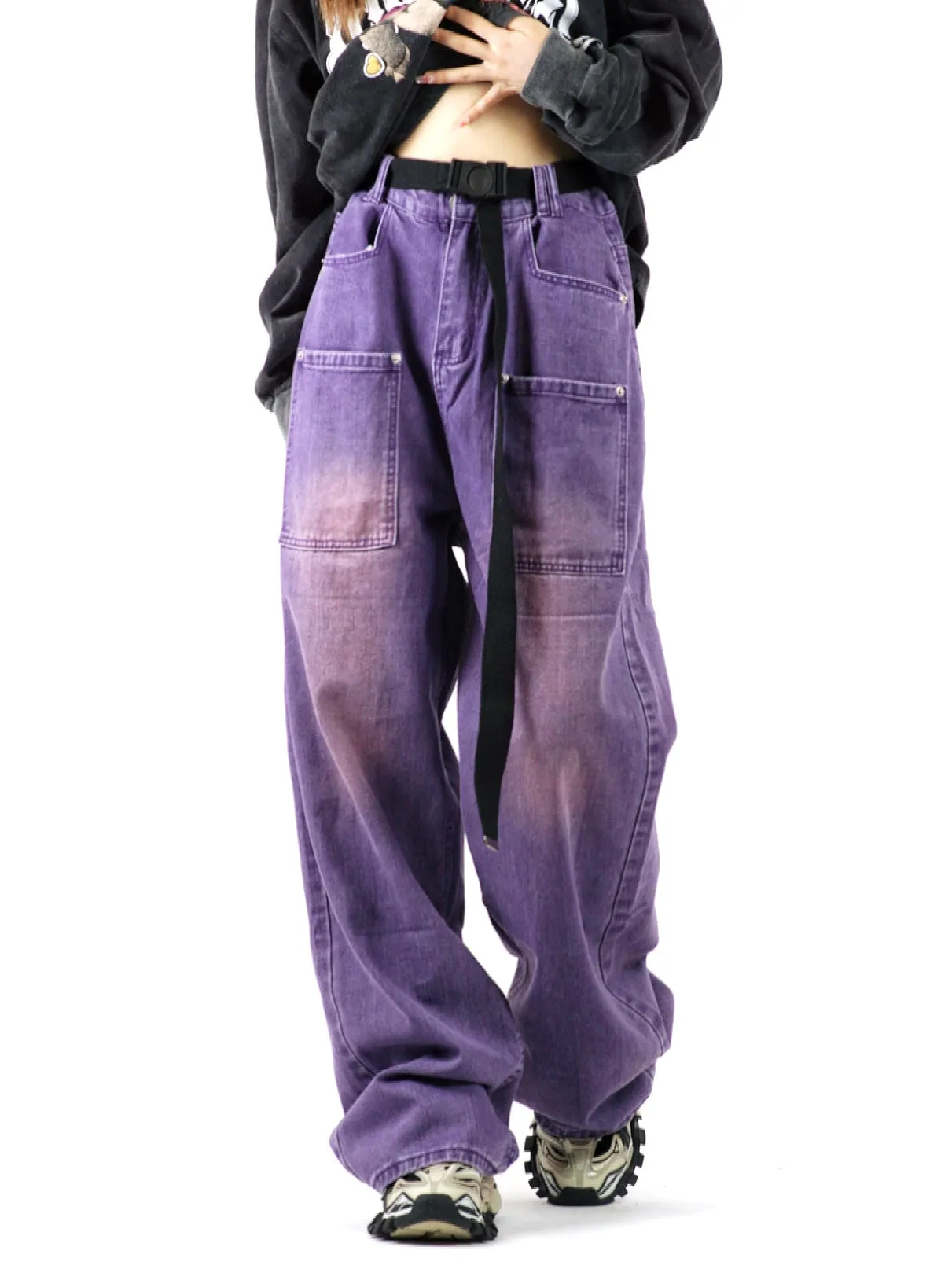 Y2K Loose Wide Leg Gradient Purple Wash Denim Jeans Pants