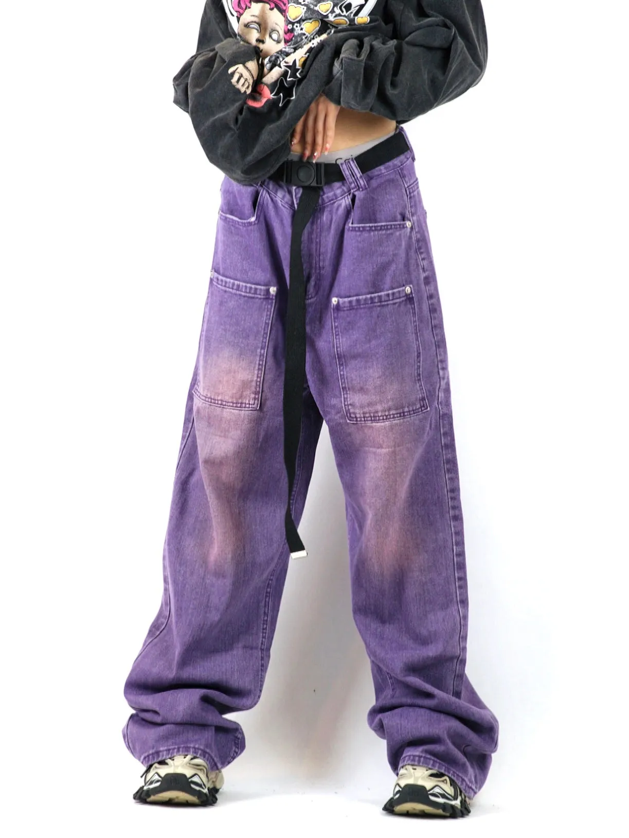 Y2K Loose Wide Leg Gradient Purple Wash Denim Jeans Pants