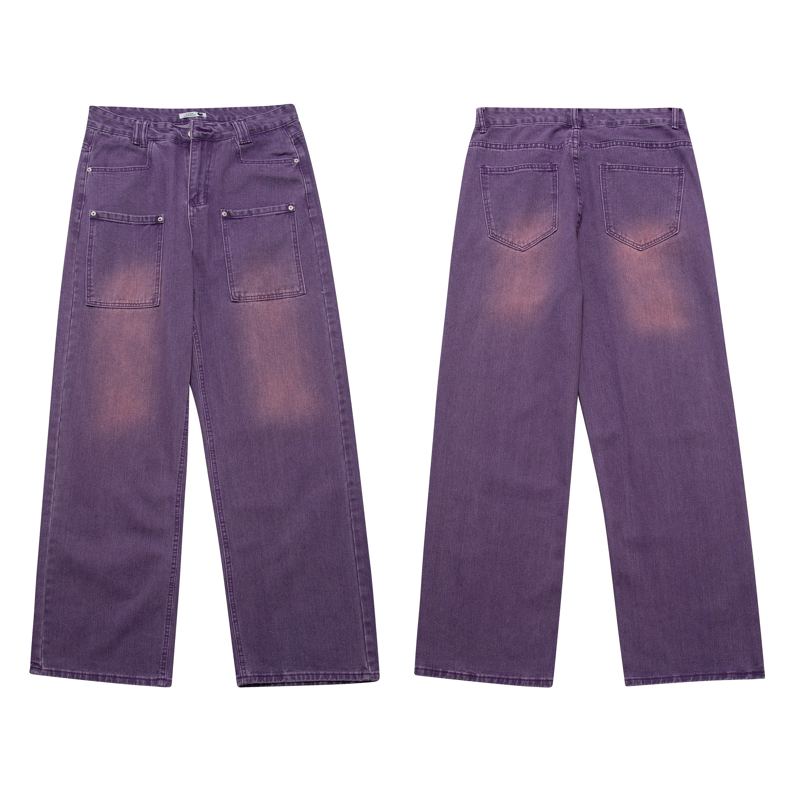 Y2K Loose Wide Leg Gradient Purple Wash Denim Jeans Pants