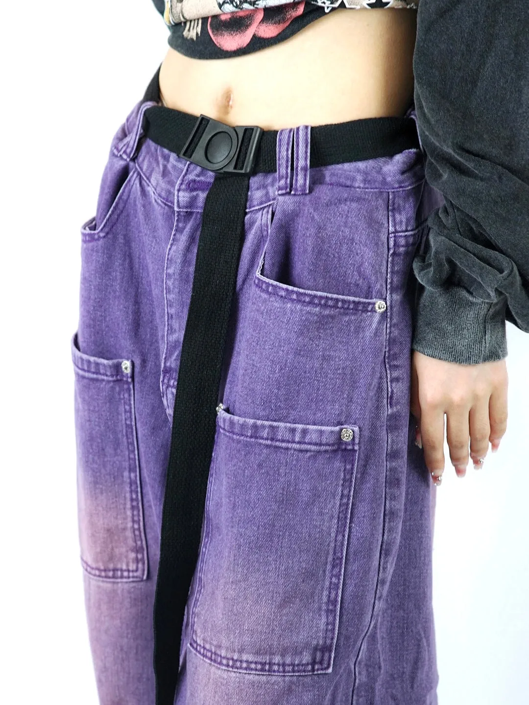 Y2K Loose Wide Leg Gradient Purple Wash Denim Jeans Pants