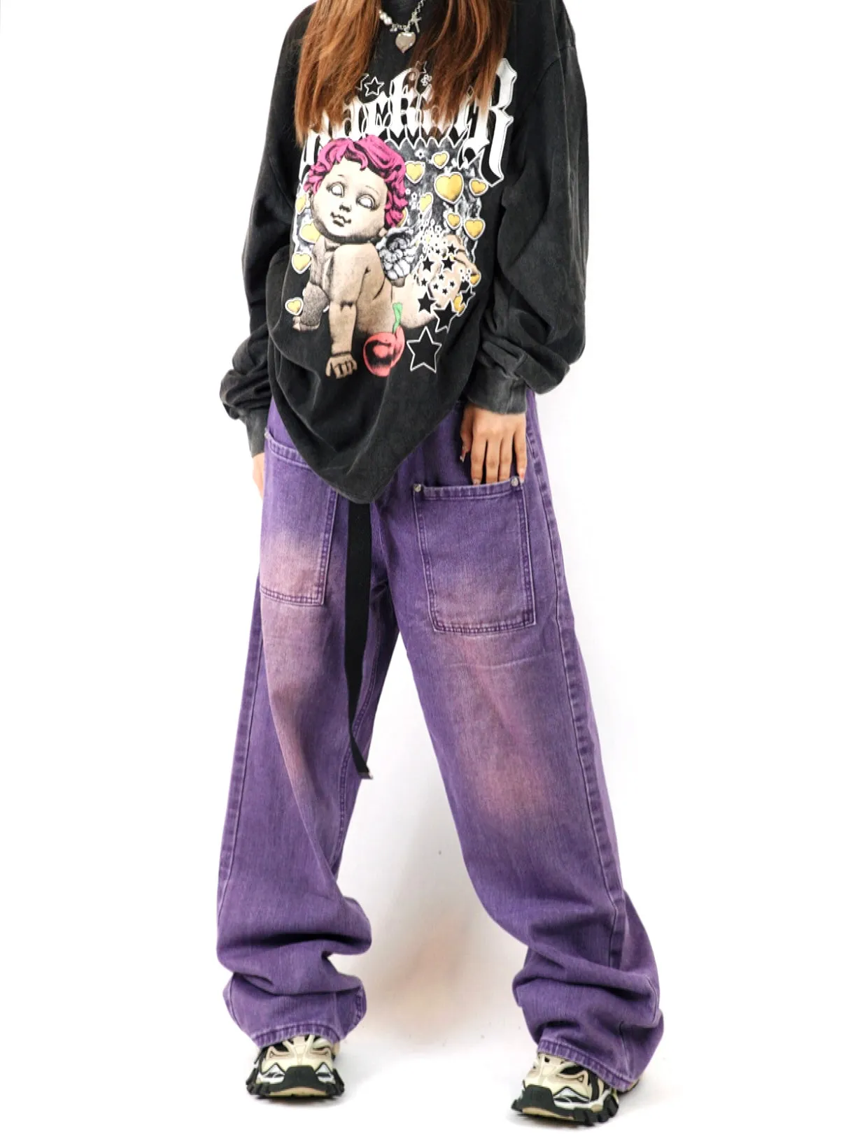 Y2K Loose Wide Leg Gradient Purple Wash Denim Jeans Pants